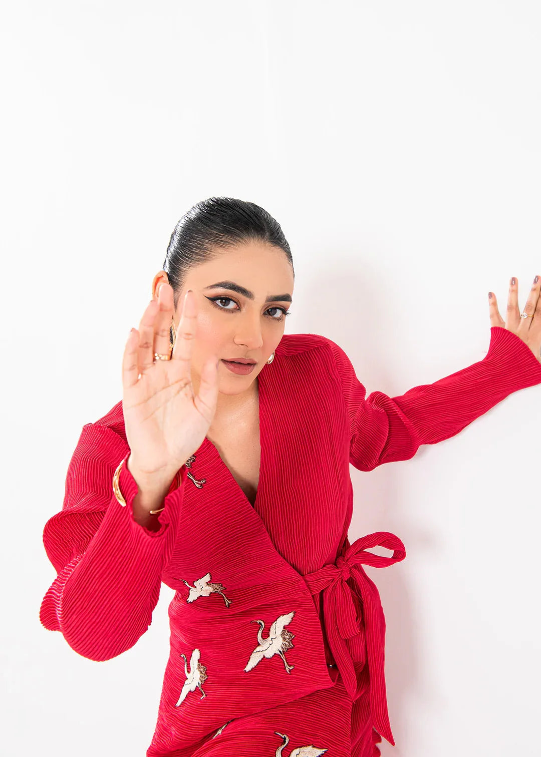 Maria Osama Khan | Claire Pleated Silk | Scarlet - Rang-e-Khaas