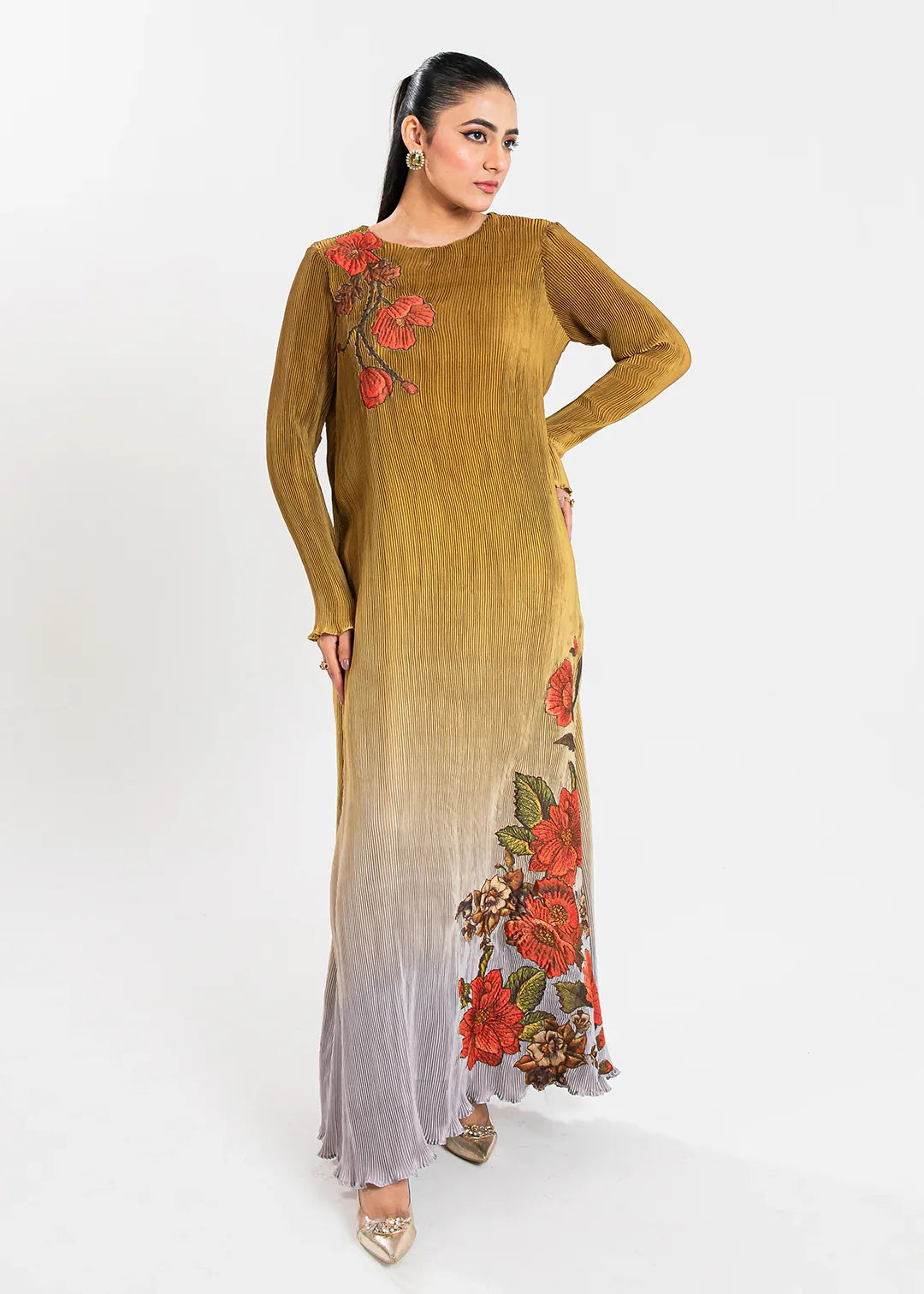 Maria Osama Khan | Claire Pleated Silk | Honeycomb - Rang-e-Khaas