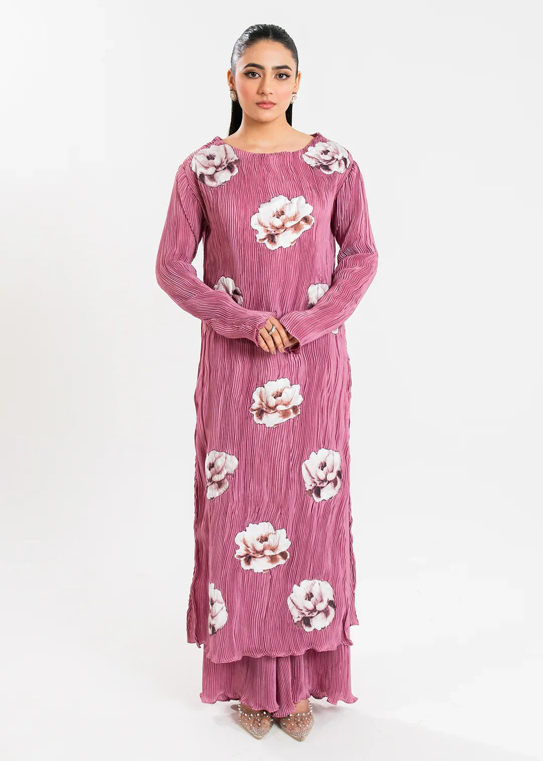 Maria Osama Khan | Claire Pleated Silk | Rosy - Rang-e-Khaas