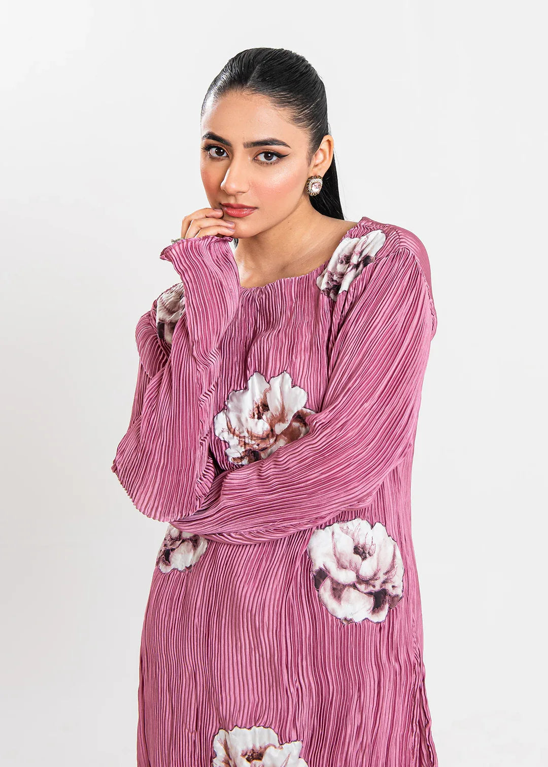 Maria Osama Khan | Claire Pleated Silk | Rosy - Rang-e-Khaas