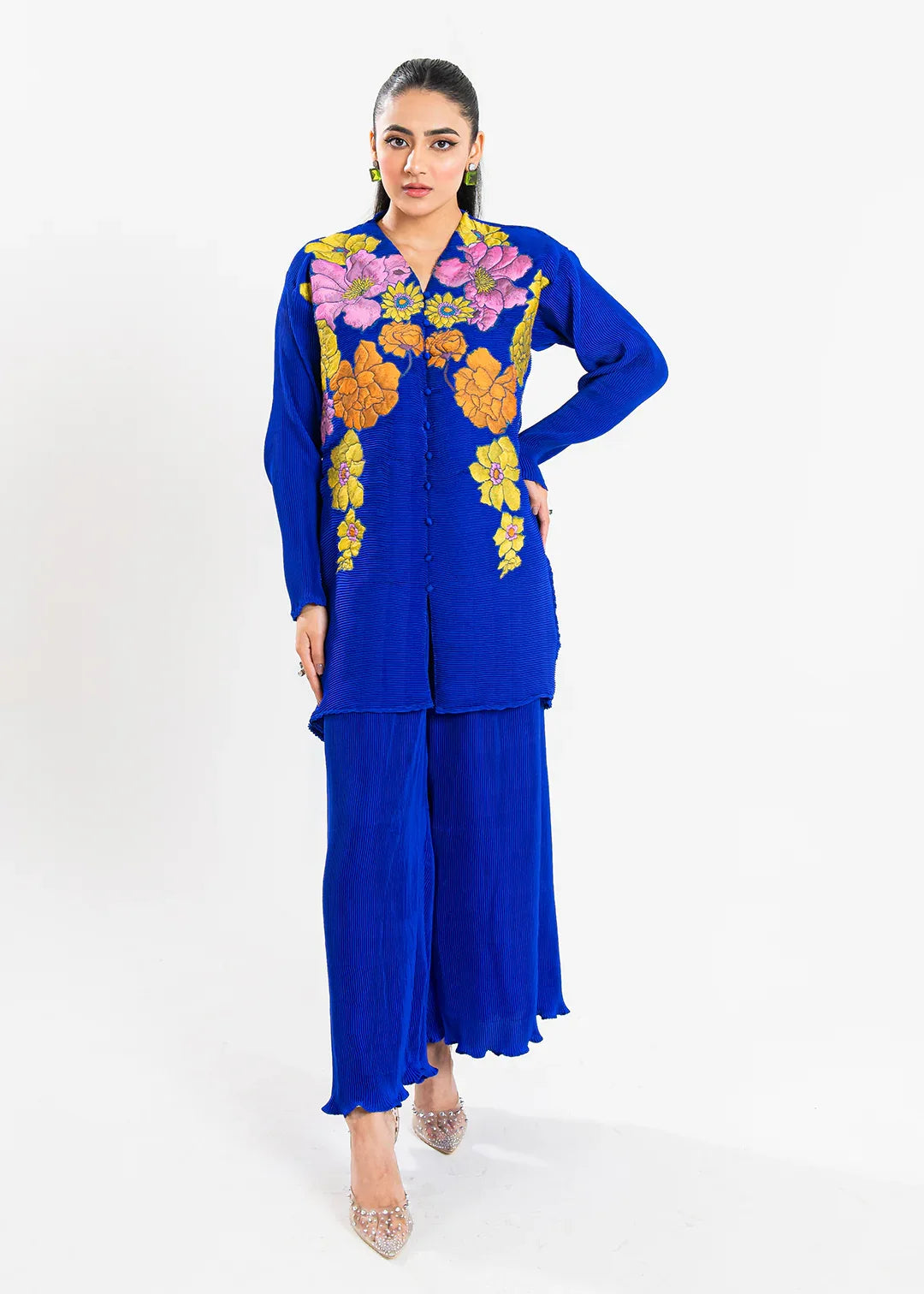 Maria Osama Khan | Claire Pleated Silk | Azure - Rang-e-Khaas