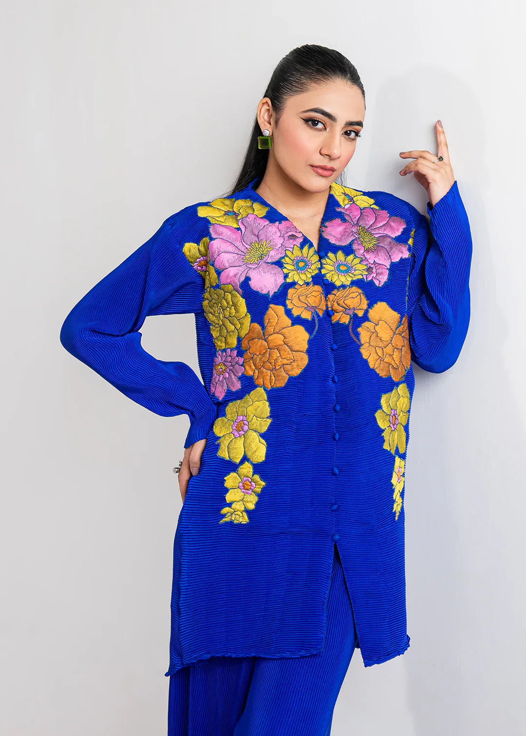 Maria Osama Khan | Claire Pleated Silk | Azure - Rang-e-Khaas