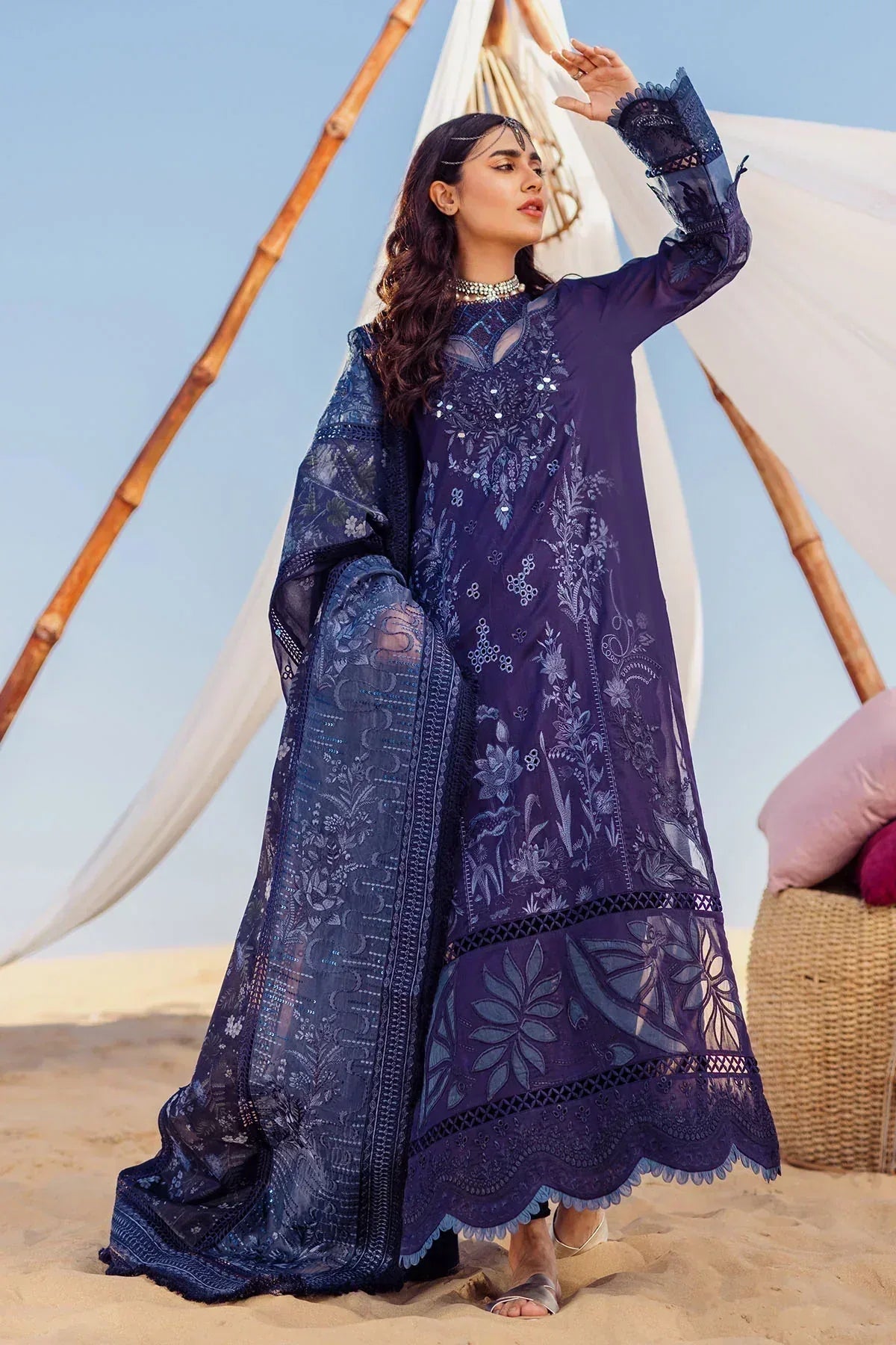 Nureh | Sehra Swiss Voil Lawn | NILE BLUE - NE-77 - Rang-e-Khaas