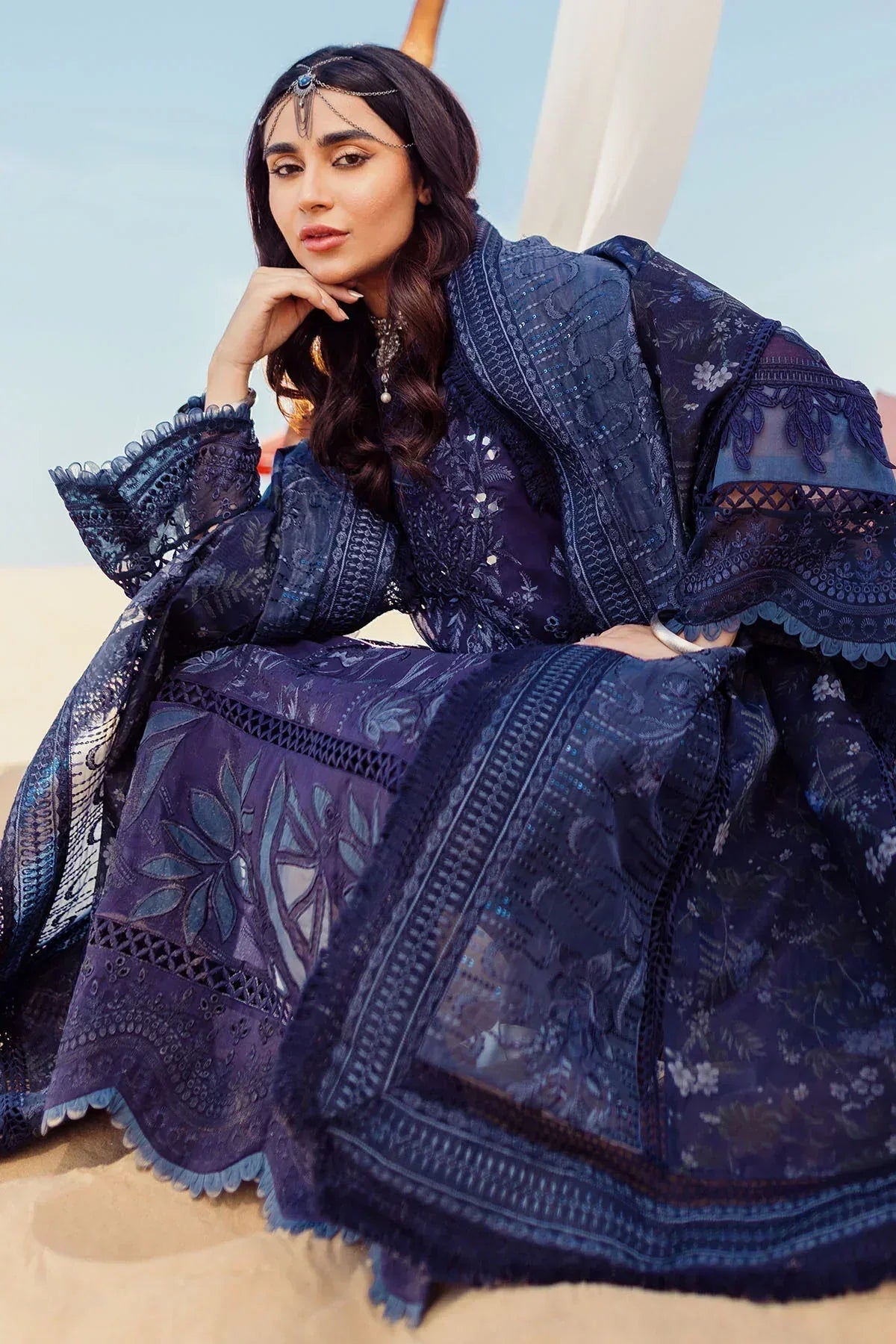 Nureh | Sehra Swiss Voil Lawn | NILE BLUE - NE-77 - Rang-e-Khaas