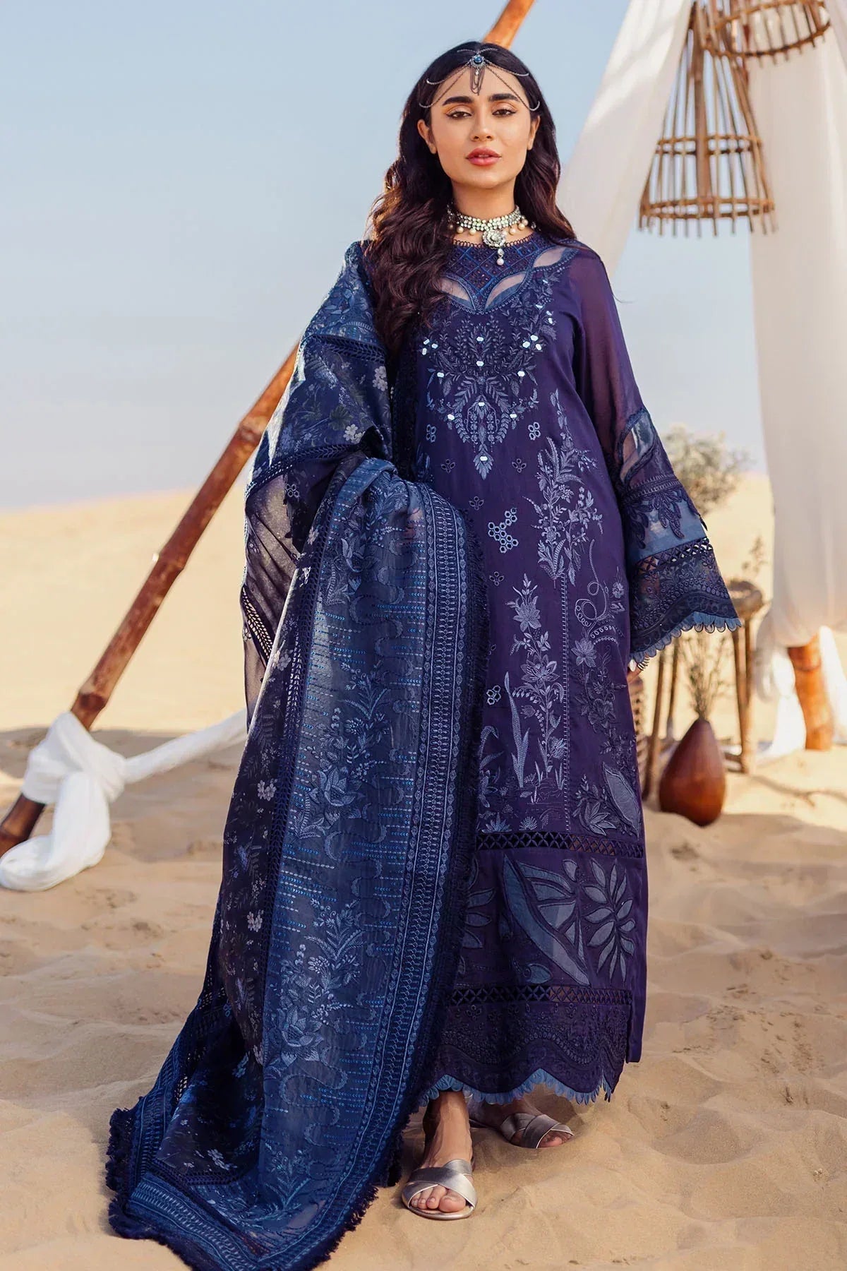 Nureh | Sehra Swiss Voil Lawn | NILE BLUE - NE-77 - Rang-e-Khaas