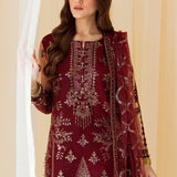 Alizeh | Formals Collection | Embroidered Net Maroon - V14D08 - Raya