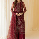 Alizeh | Formals Collection | Embroidered Net Maroon - V14D08 - Raya