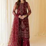 Alizeh | Formals Collection | Embroidered Net Maroon - V14D08 - Raya