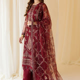 Alizeh | Formals Collection | Embroidered Net Maroon - V14D08 - Raya