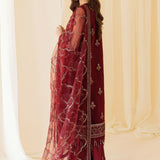 Alizeh | Formals Collection | Embroidered Net Maroon - V14D08 - Raya