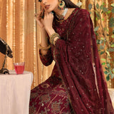 ALIZEH-Roheen - V16D01 Embroidered Chiffon Maroon