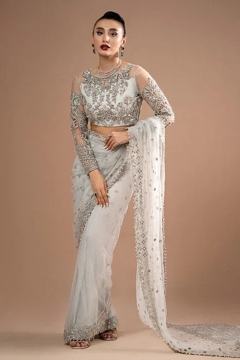 Imrozia Premium | Lumiere Luxury Sarees | 07 Misty Grey - Rang-e-Khaas