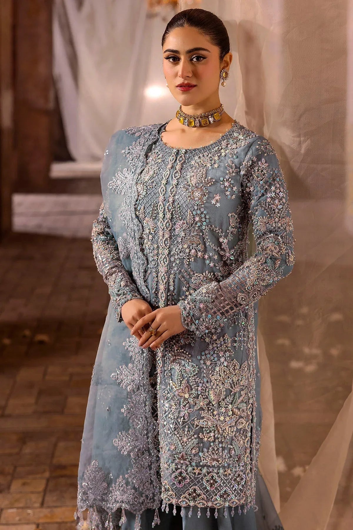 Motifz | Bridal Couture | 0014-FIROZEH EMBROIDERED ORGANZA STITCHED - Rang-e-Khaas