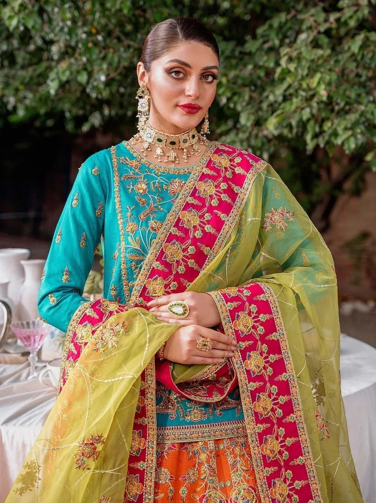 Akbar Aslam Mastani Embroidered Raw Silk 3Pc Suit - MAAHRU - Rang-e-Khaas