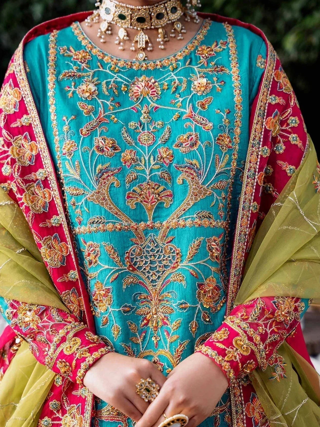 Akbar Aslam Mastani Embroidered Raw Silk 3Pc Suit - MAAHRU - Rang-e-Khaas