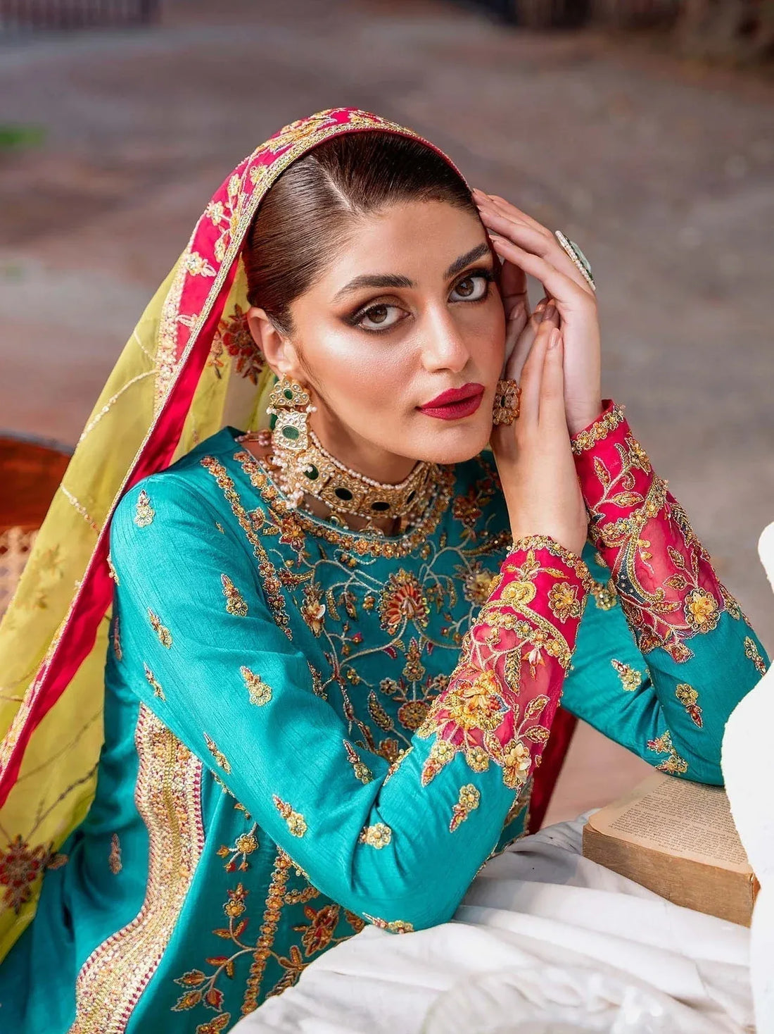 Akbar Aslam Mastani Embroidered Raw Silk 3Pc Suit - MAAHRU - Rang-e-Khaas