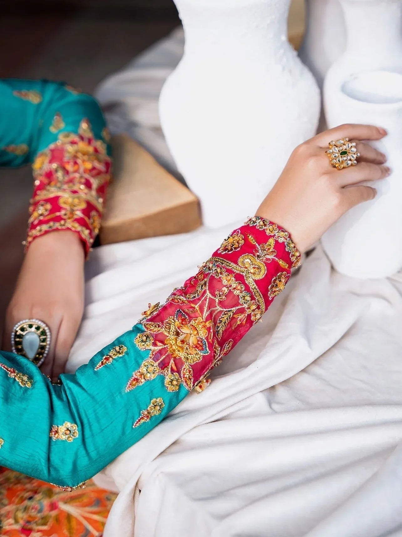 Akbar Aslam Mastani Embroidered Raw Silk 3Pc Suit - MAAHRU - Rang-e-Khaas