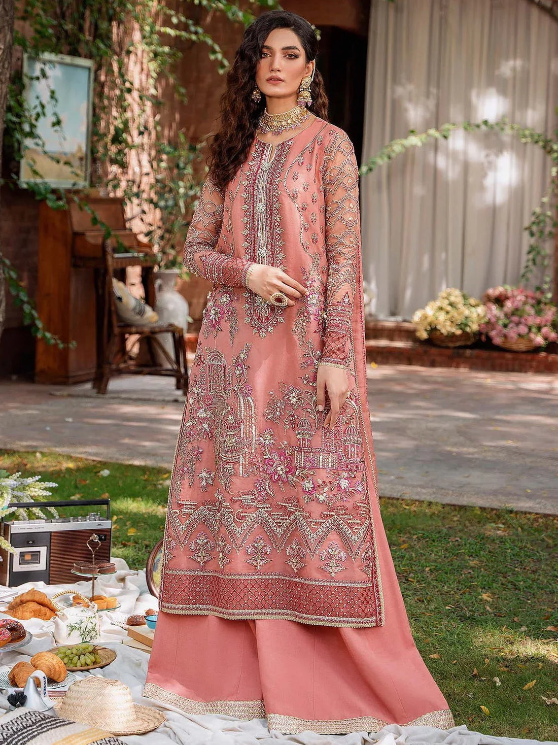 Akbar Aslam Mastani Embroidered Organza 3Pc Suit - MEHRBANO - Rang-e-Khaas