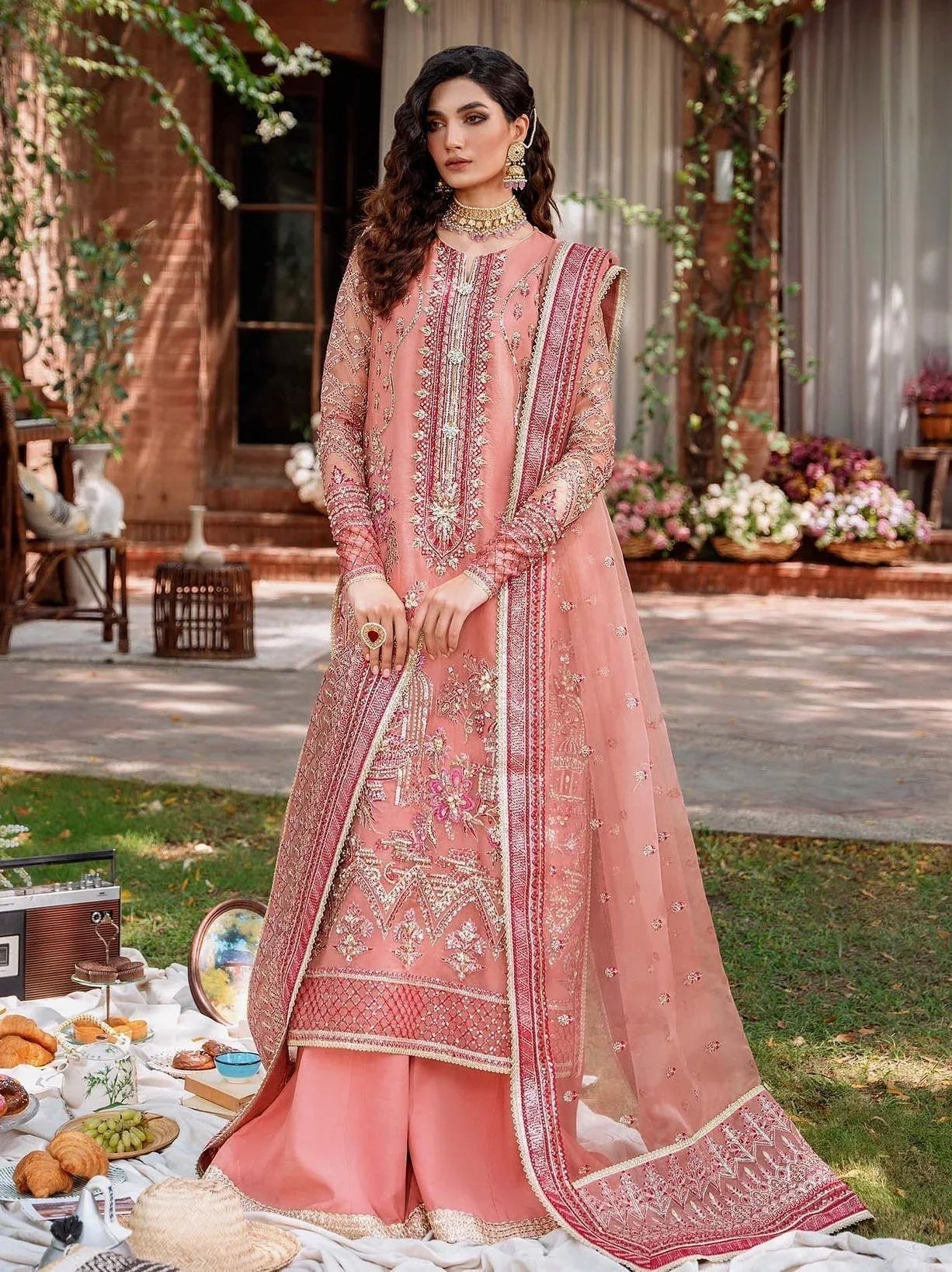 Akbar Aslam Mastani Embroidered Organza 3Pc Suit - MEHRBANO - Rang-e-Khaas