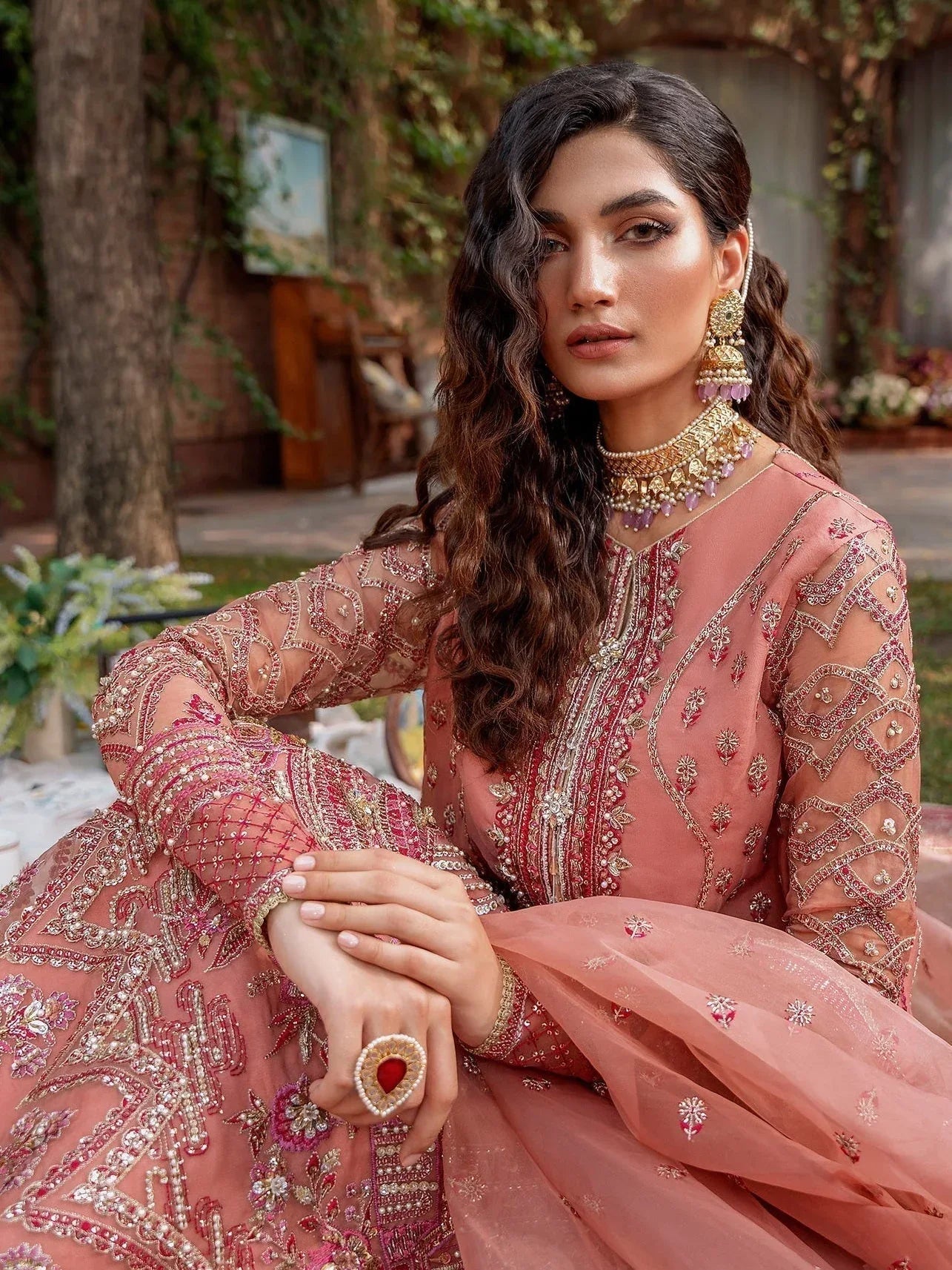 Akbar Aslam Mastani Embroidered Organza 3Pc Suit - MEHRBANO - Rang-e-Khaas
