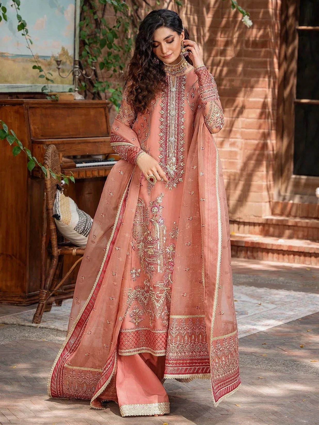 Akbar Aslam Mastani Embroidered Organza 3Pc Suit - MEHRBANO - Rang-e-Khaas