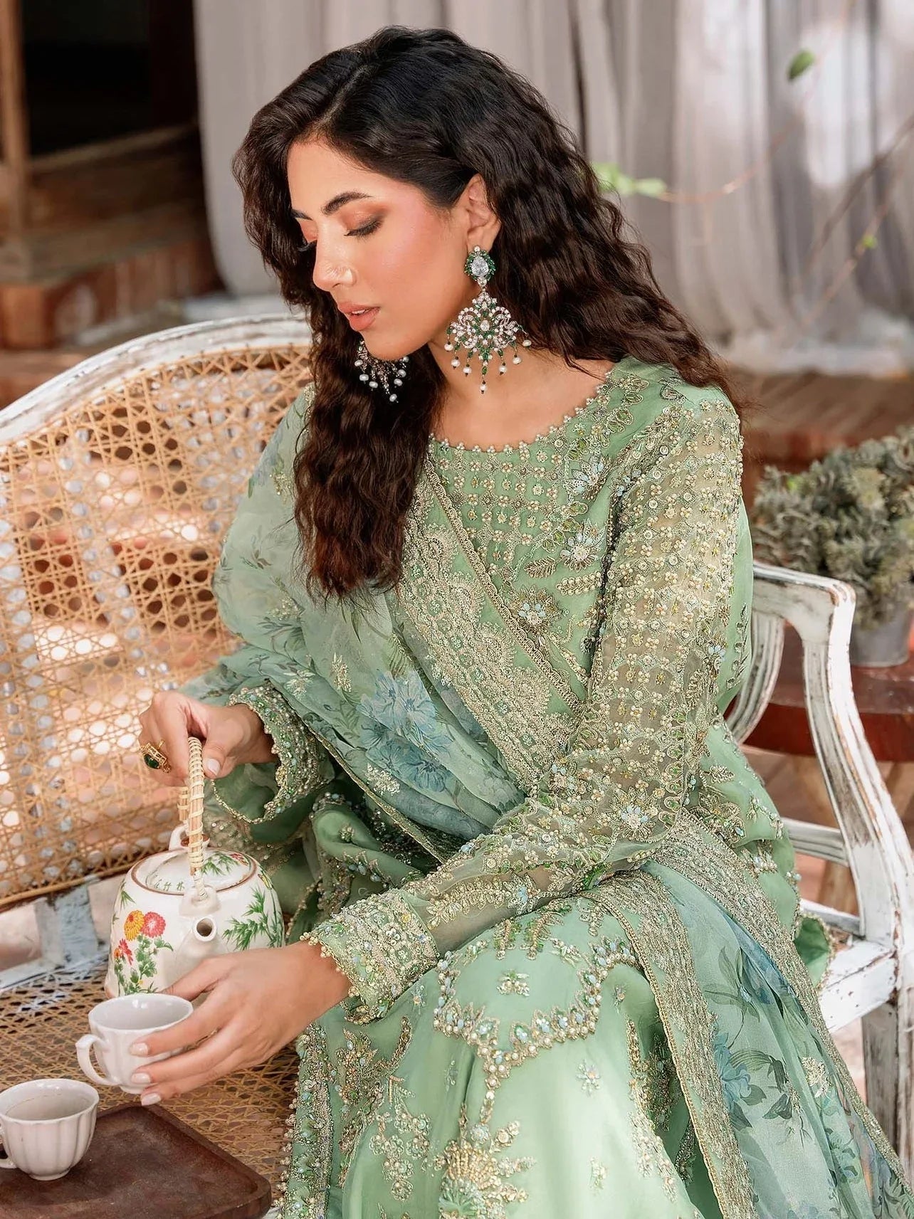 Akbar Aslam Mastani Embroidered Organza 3Pc Suit - RIWAYAT - Rang-e-Khaas