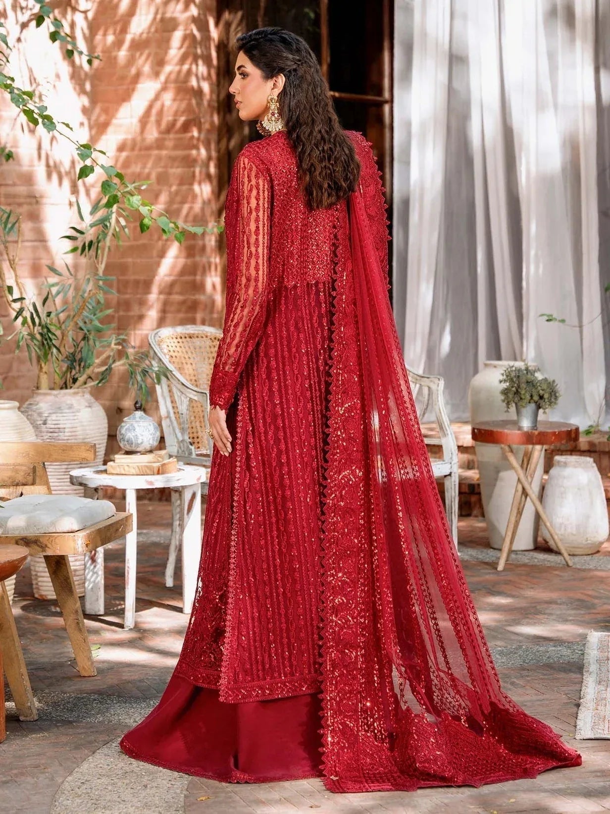 Akbar Aslam Mastani Embroidered Net 3Pc Suit - GUL MOHR - Rang-e-Khaas