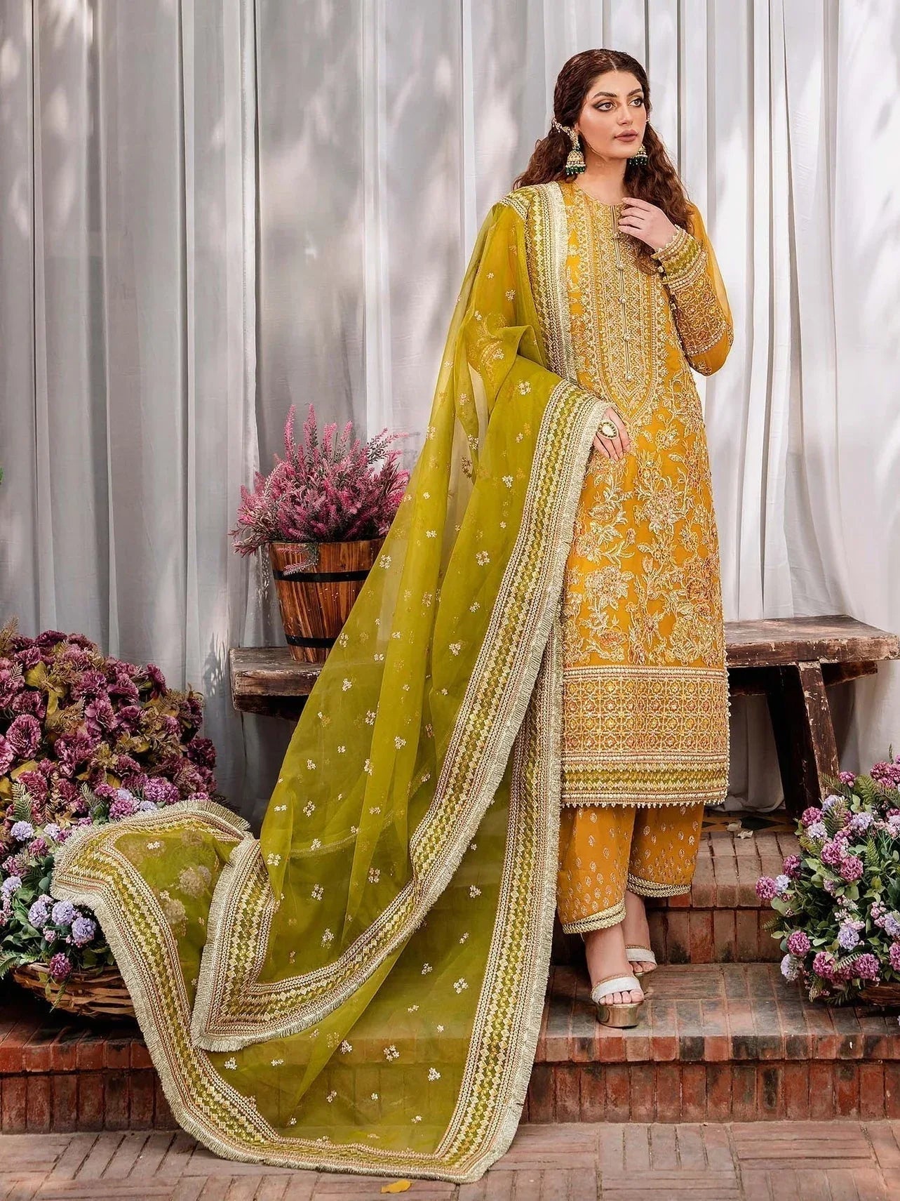 Akbar Aslam Mastani Embroidered Organza 3Pc Suit - ROHI - Rang-e-Khaas