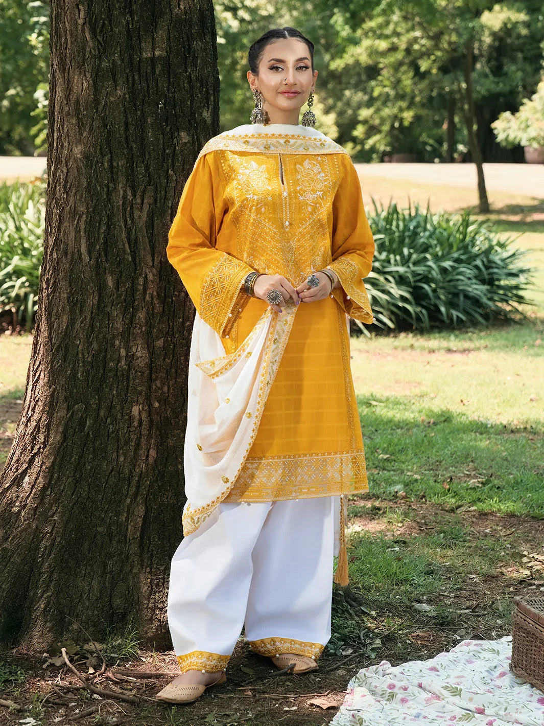Hemstitch | The Garden Lawn | Saffron Petal - Rang-e-Khaas