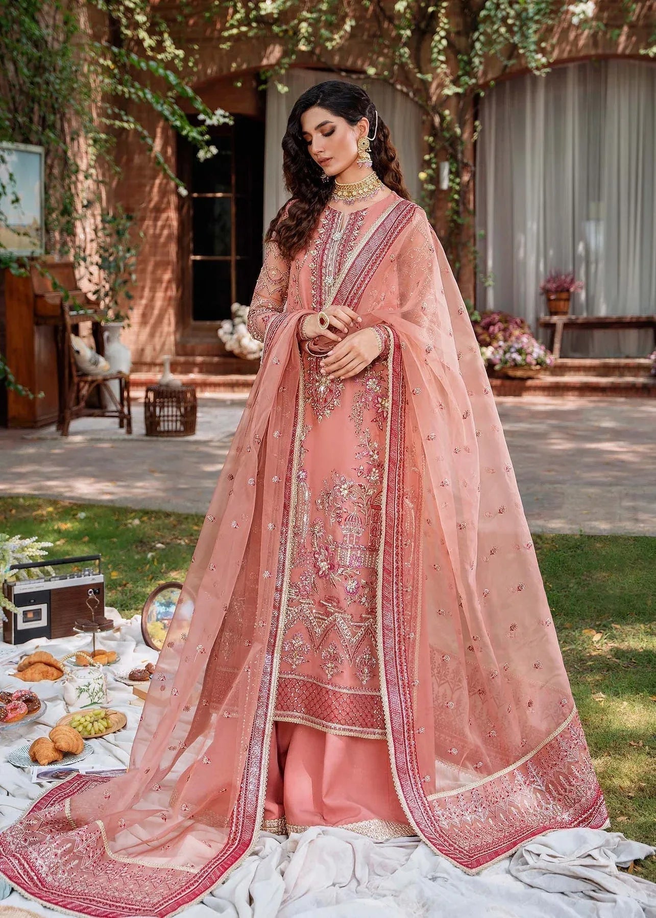 Akbar Aslam Mastani Embroidered Organza 3Pc Suit - MEHRBANO - Rang-e-Khaas