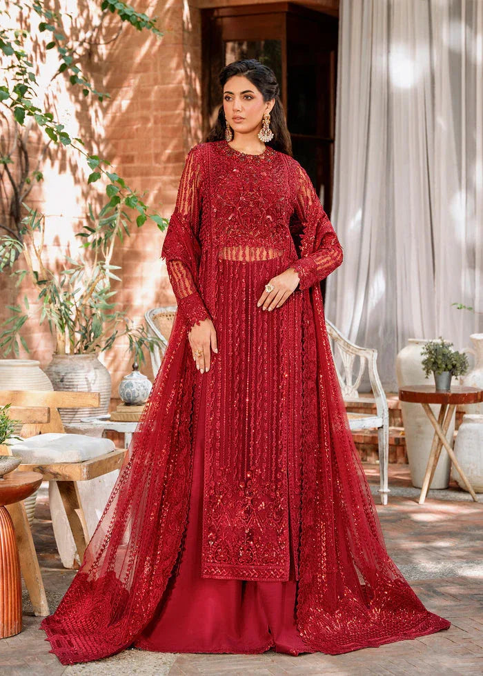 Akbar Aslam Mastani Embroidered Net 3Pc Suit - GUL MOHR - Rang-e-Khaas