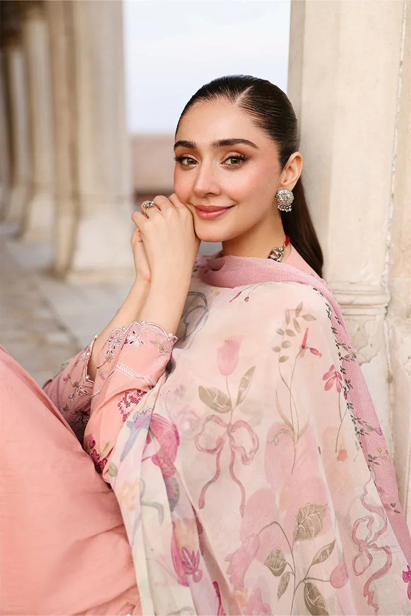 DUSKY ROSE-3PC EMBROIDERED LAWN SUIT