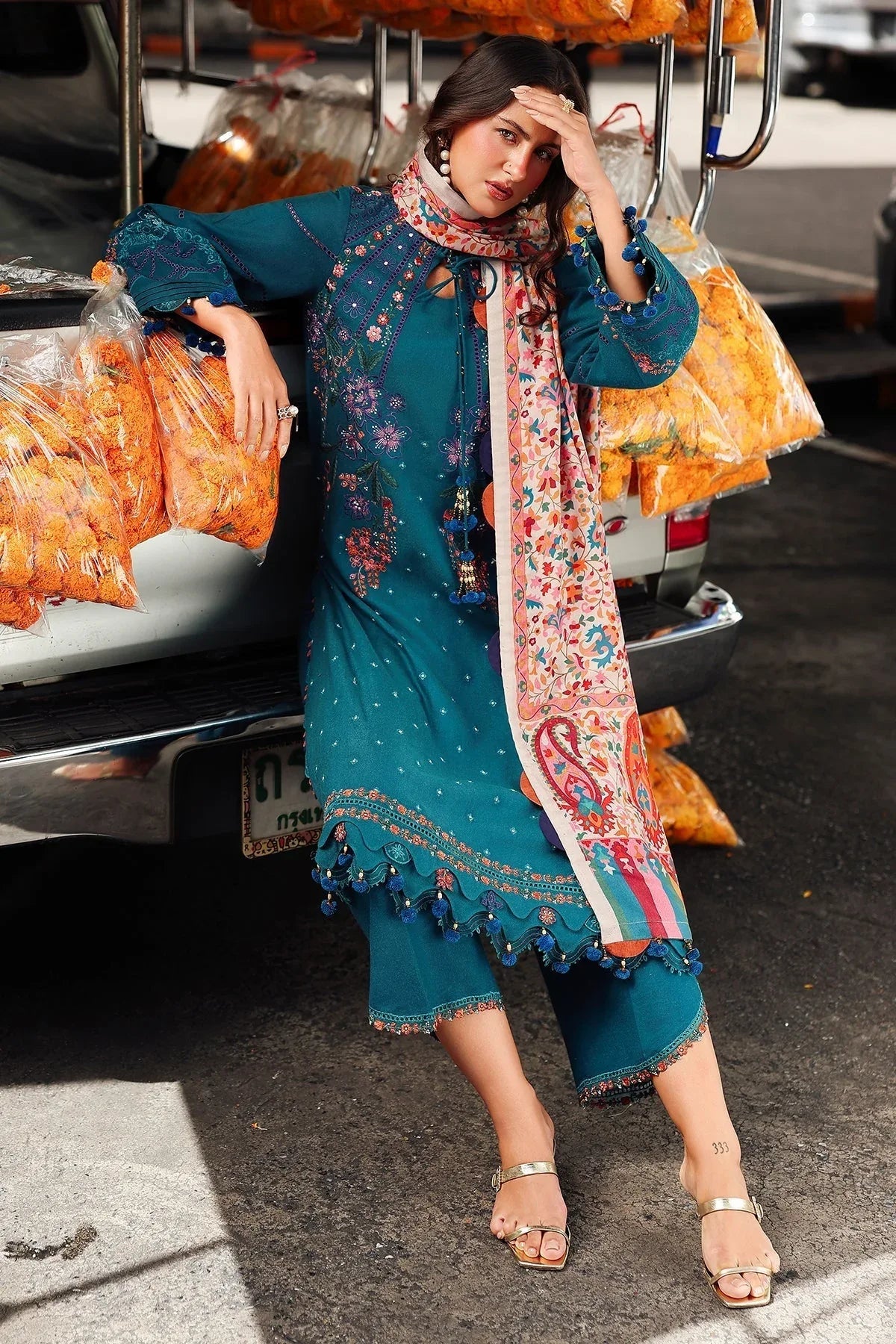 Charizma | Poshima Winters 25 | 3-pc Unstitched Wool Shawl Collection PSW5-06 - Rang-e-Khaas