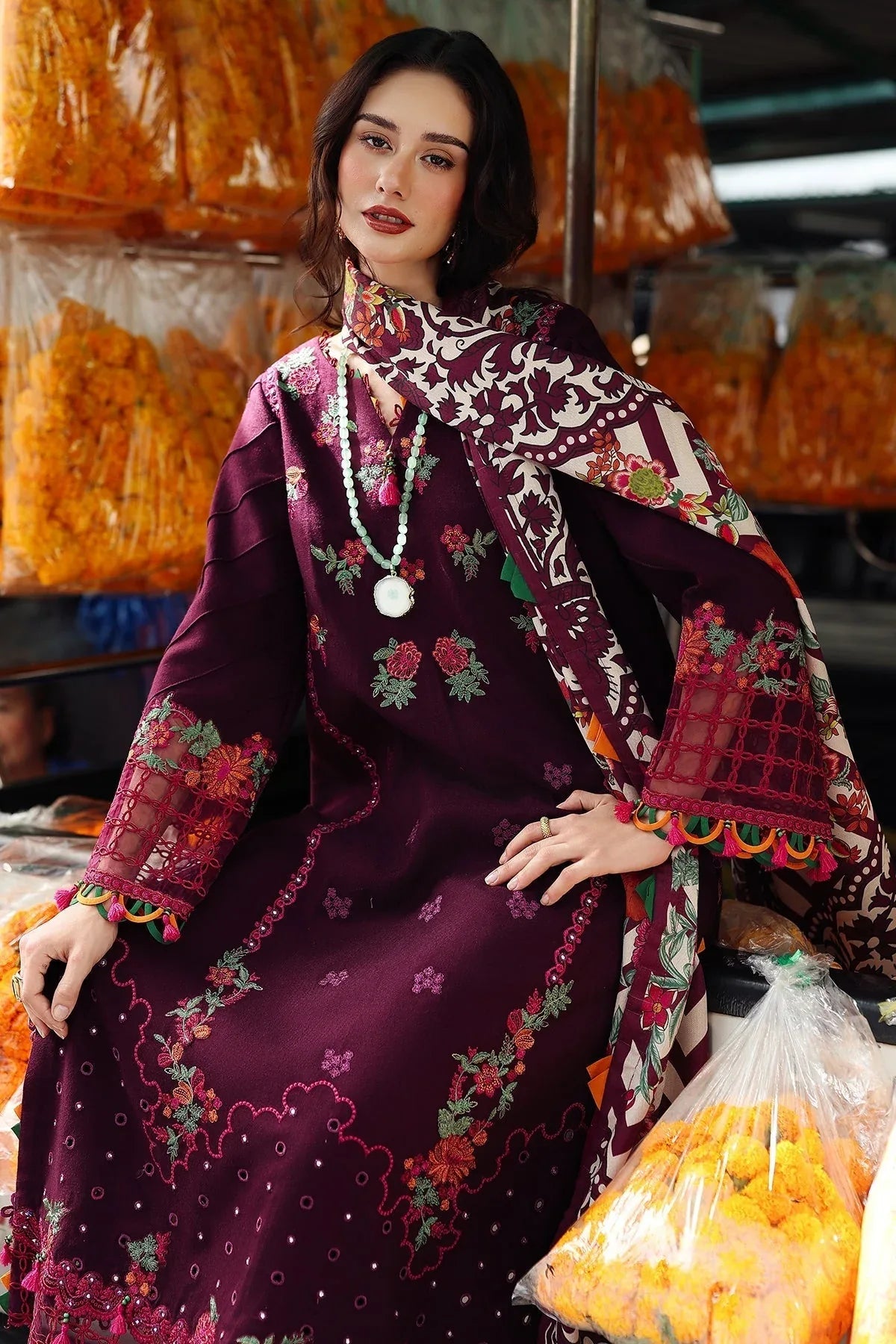 Charizma | Poshima Winters 25 | 3-pc Unstitched Wool Shawl Collection PSW5-02 - Rang-e-Khaas