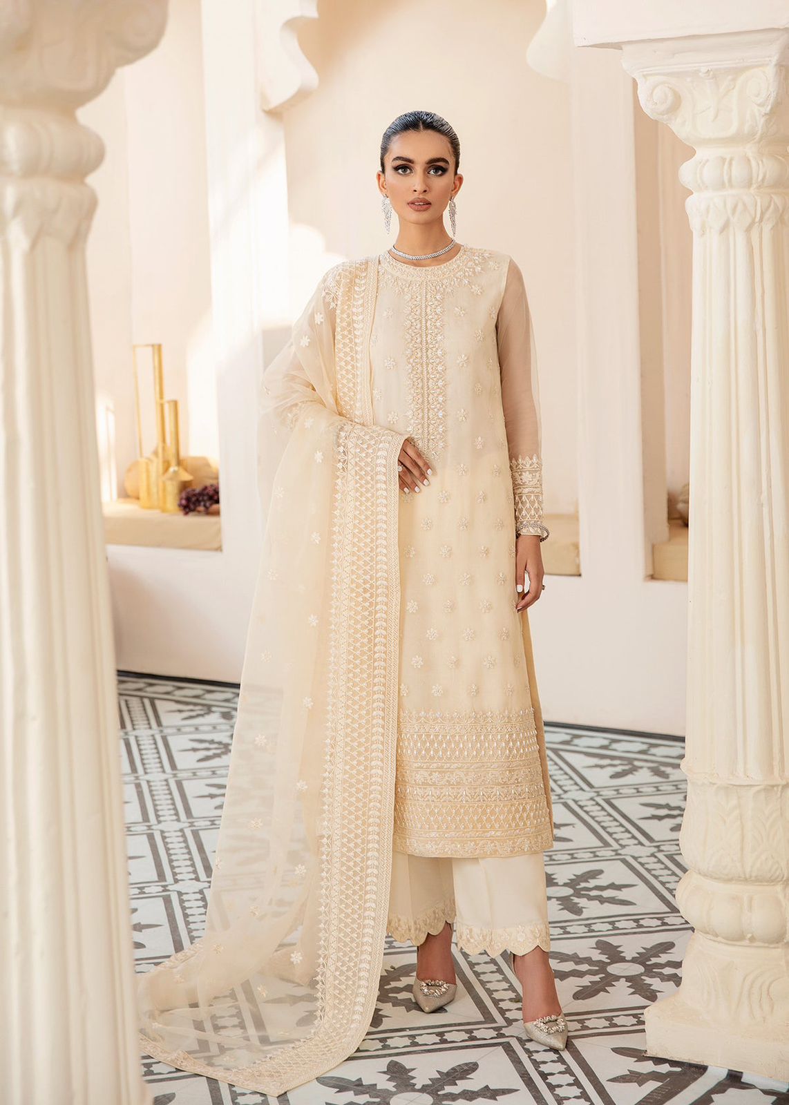 AKBAR ASLAM WHITE ASH U-1446 FORMAL COLLECTION STITCHED