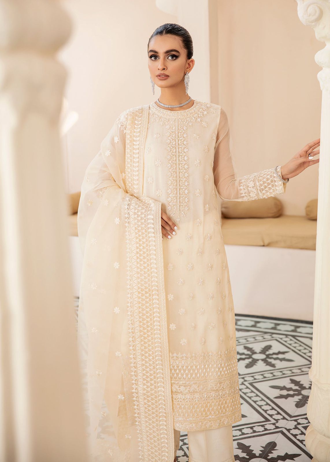 AKBAR ASLAM WHITE ASH U-1446 FORMAL COLLECTION STITCHED