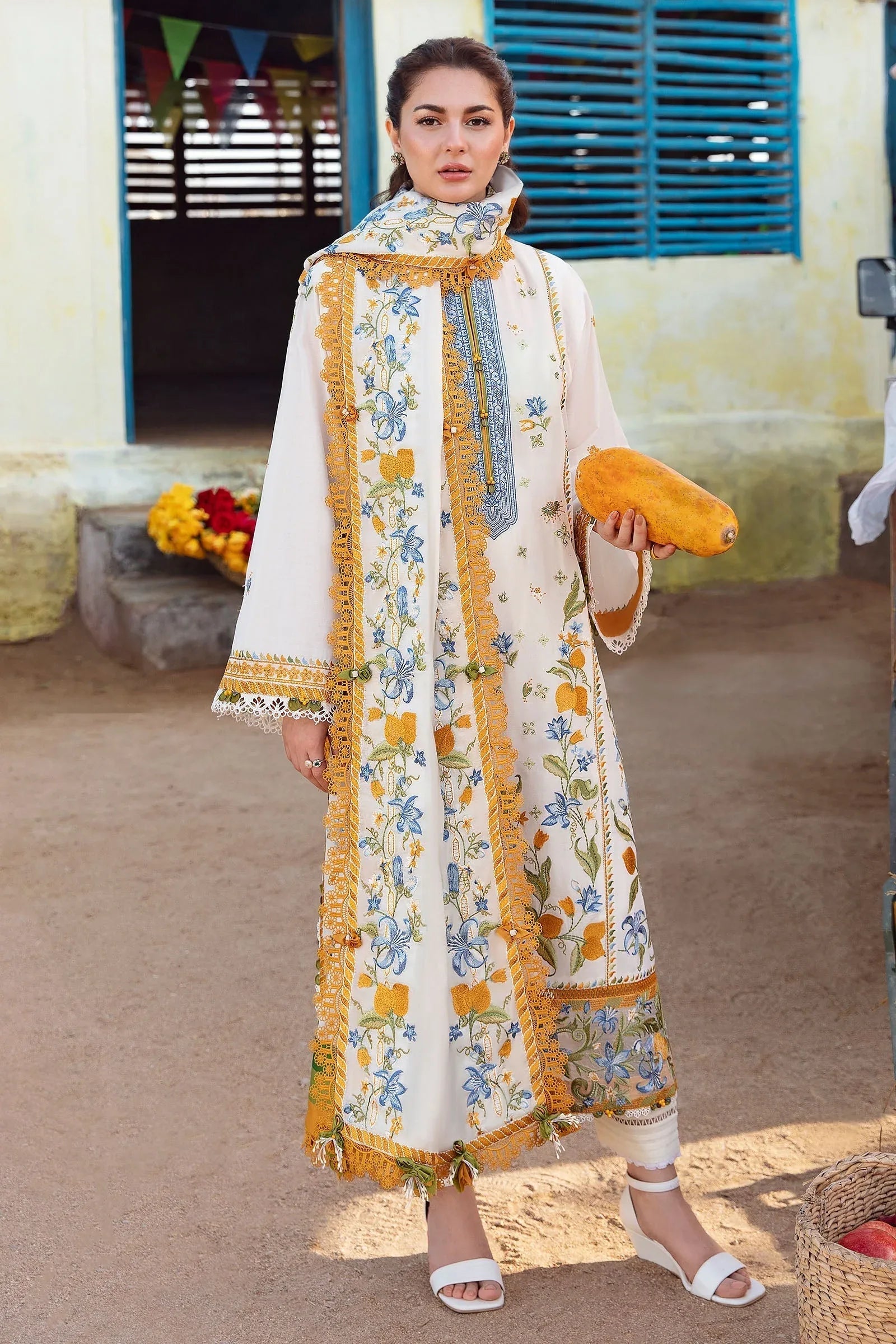 Zaha | Embroidered Lawn Collection | LEYA (ZL23-07 A) - Rang-e-Khaas