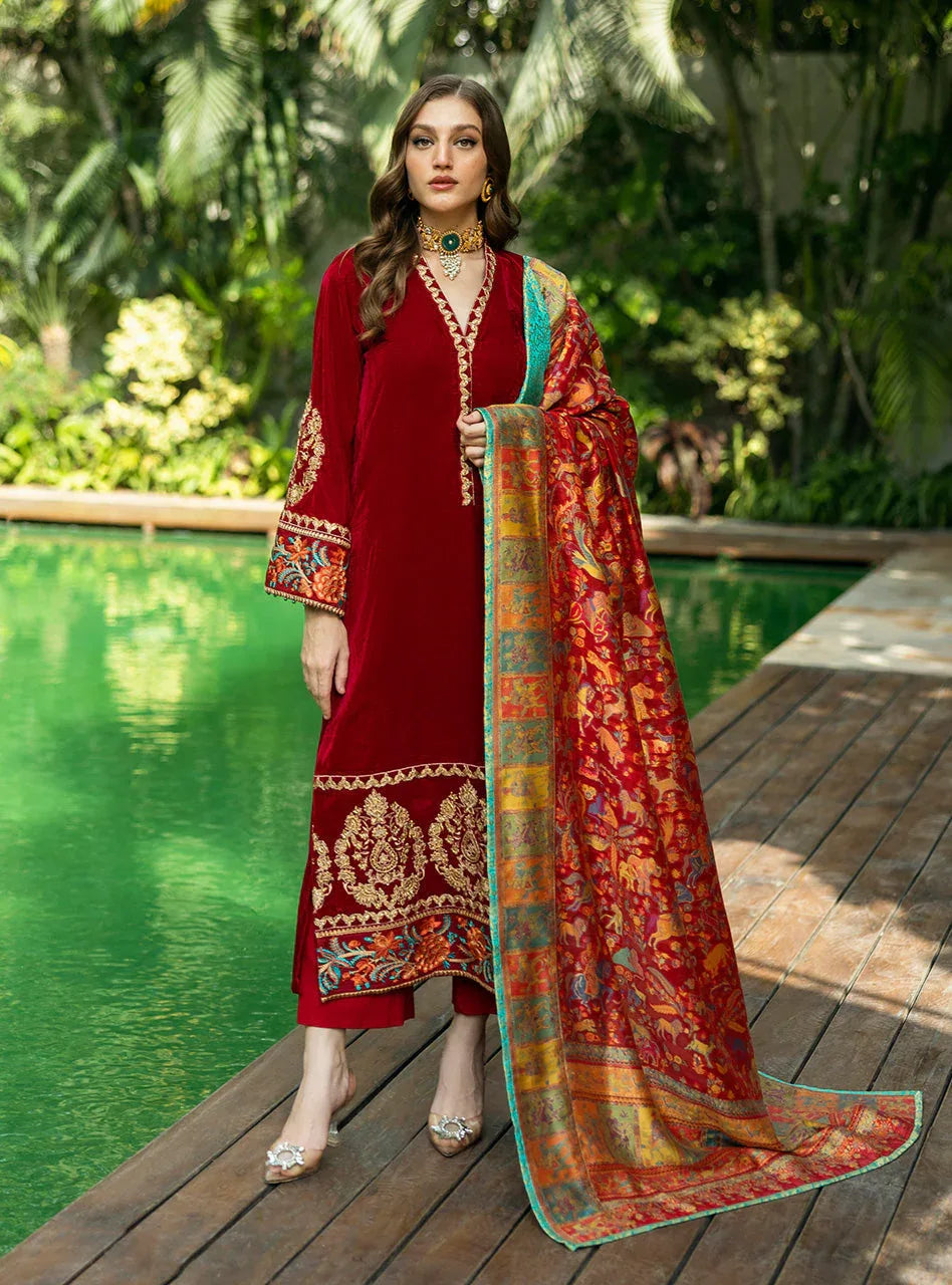 Zainab Chottani | Makhmal Luxe Pret | Ghermez - Rang-e-Khaas
