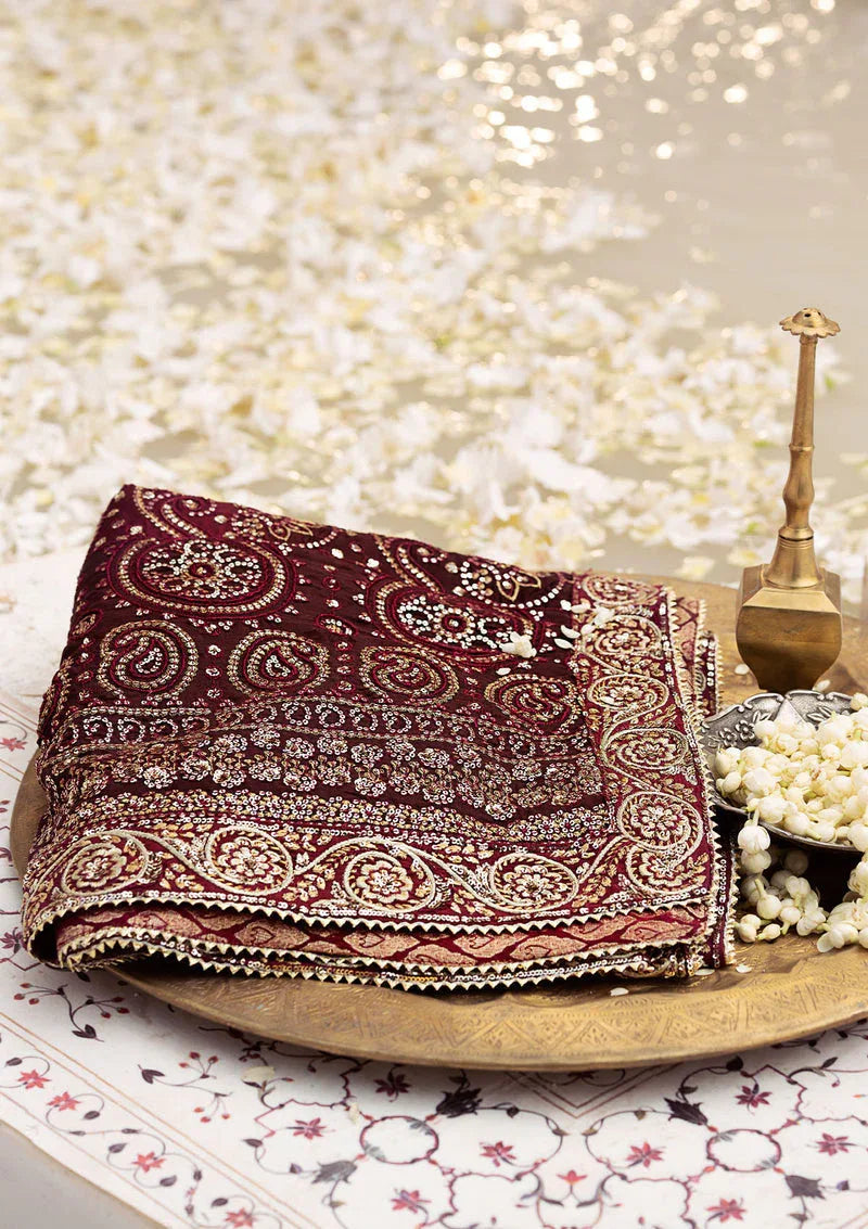 Aik Atelier | MAROON TUSSAR SILK CHUNRI SHAWL - Rang-e-Khaas