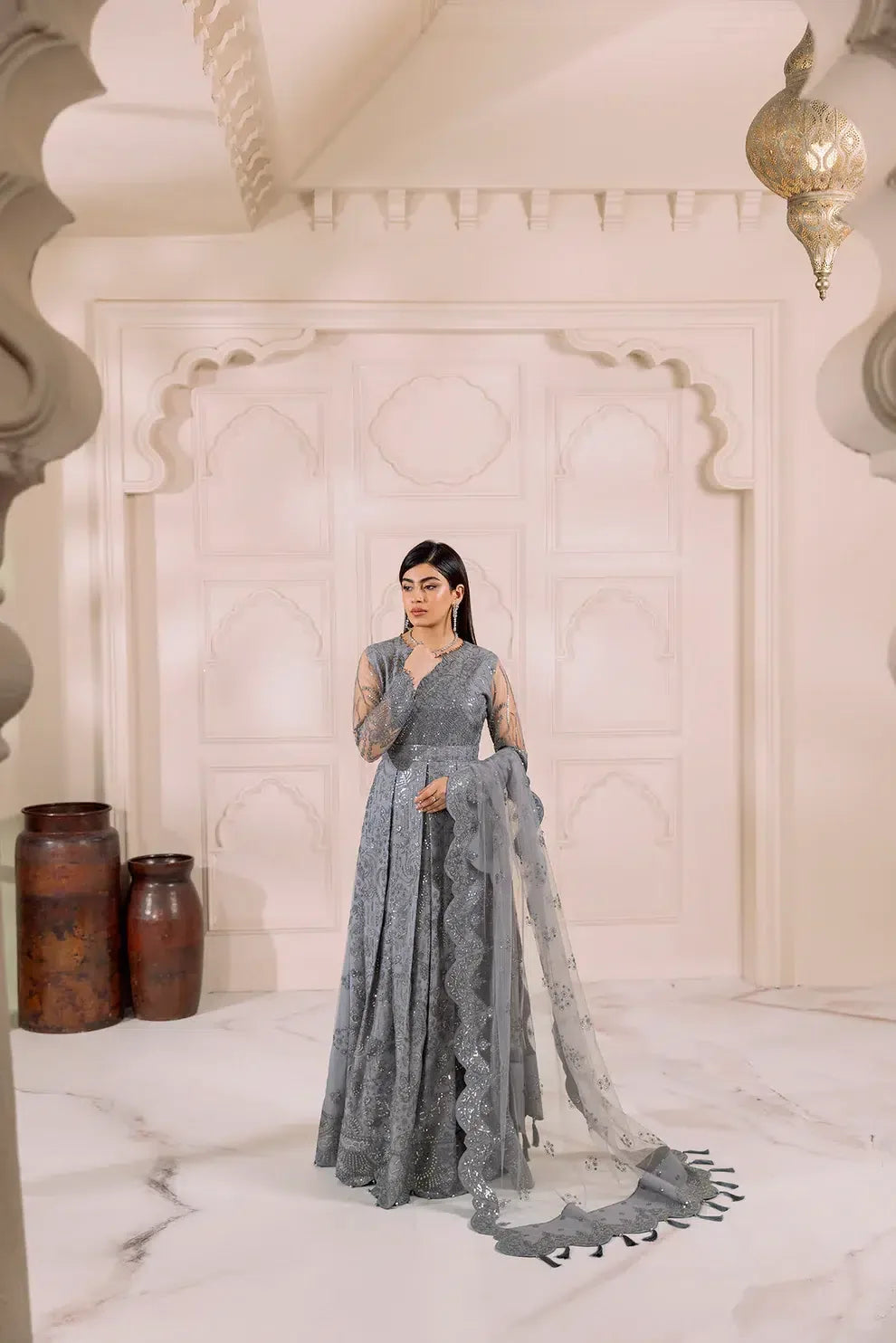 Alizeh | Dua Formals 23 | DUA-V01D01B- KHIRAD ( GREY ) - Rang-e-Khaas