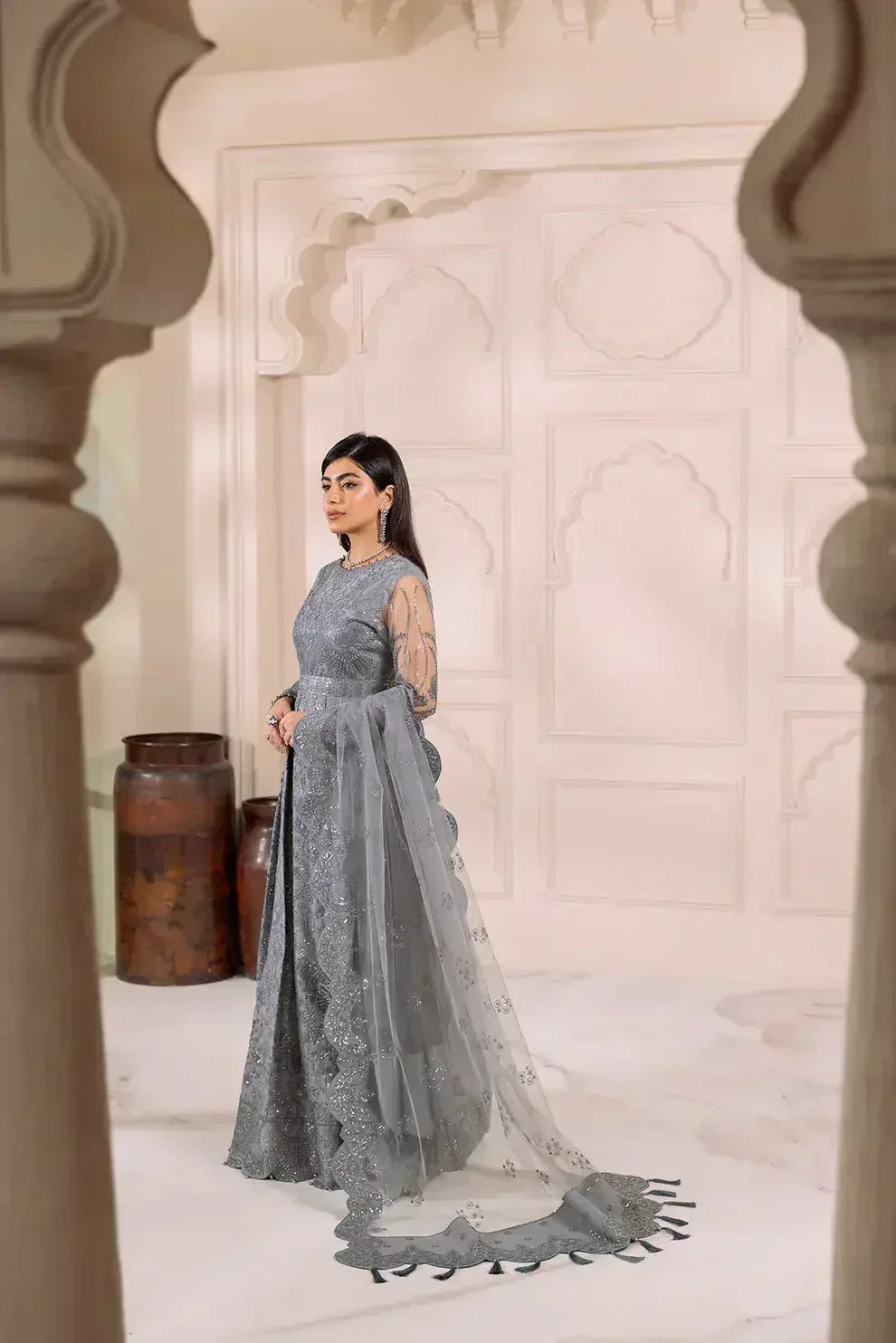Alizeh | Dua Formals 23 | DUA-V01D01B- KHIRAD ( GREY ) - Rang-e-Khaas