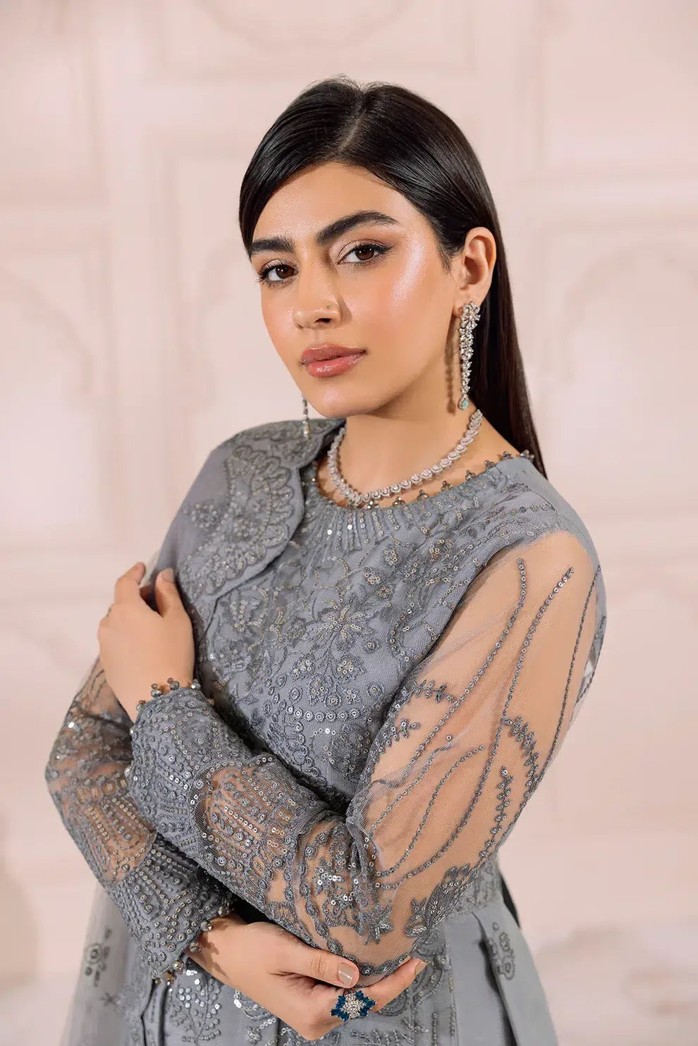Alizeh | Dua Formals 23 | DUA-V01D01B- KHIRAD ( GREY ) - Rang-e-Khaas