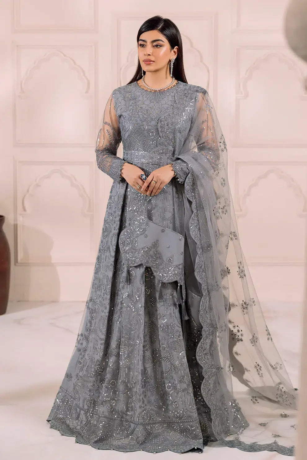 Alizeh | Dua Formals 23 | DUA-V01D01B- KHIRAD ( GREY ) - Rang-e-Khaas