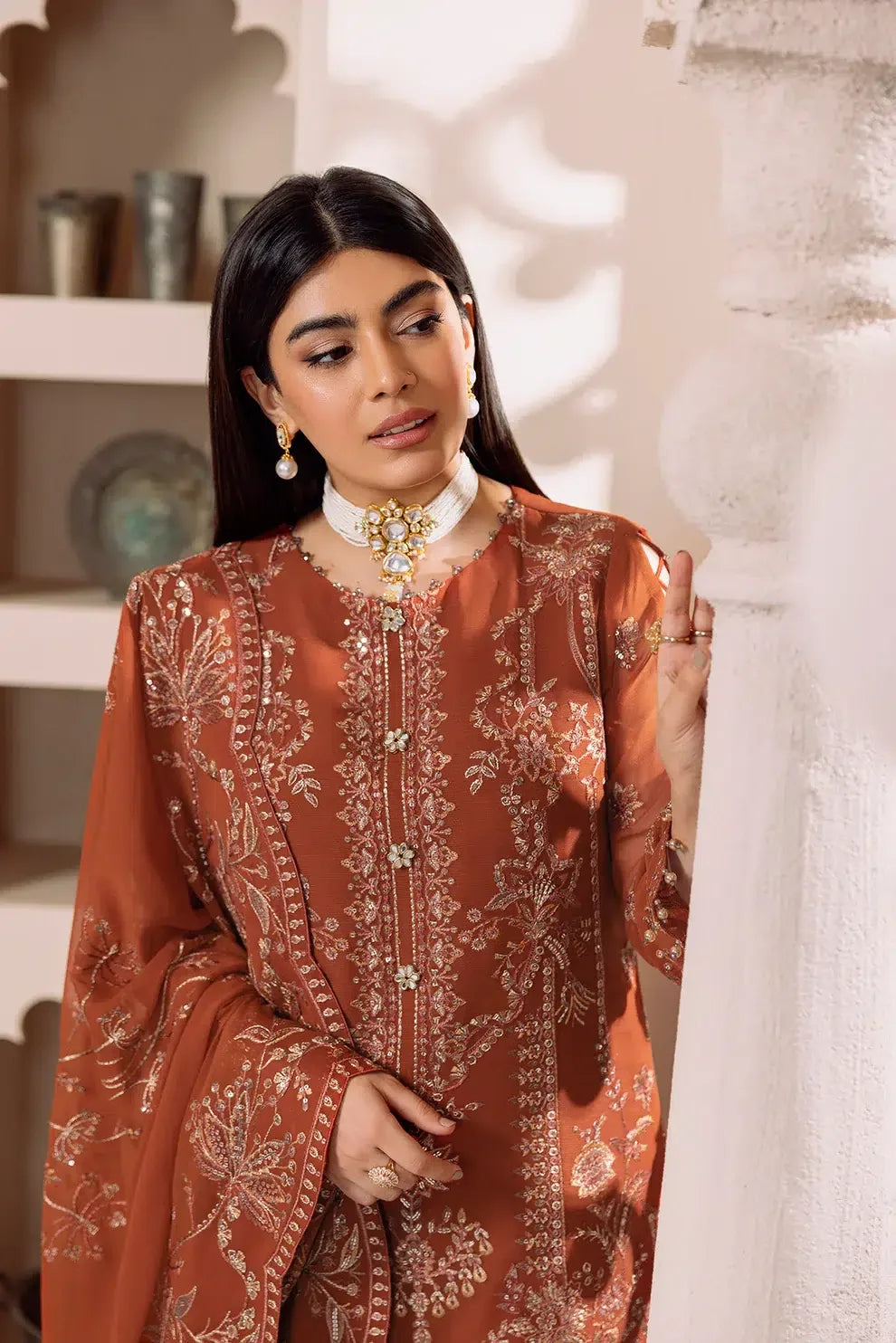 Alizeh | Dua Formals 23 | DUA-V01D02A- LYRA ( RUST ) - Rang-e-Khaas