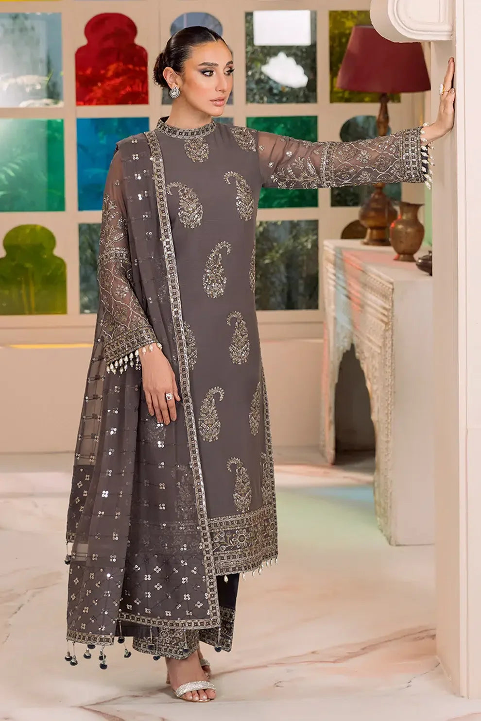 Alizeh | Dua Formals 23 | DUA-V01D06B- AMAYA ( GREY ) - Rang-e-Khaas