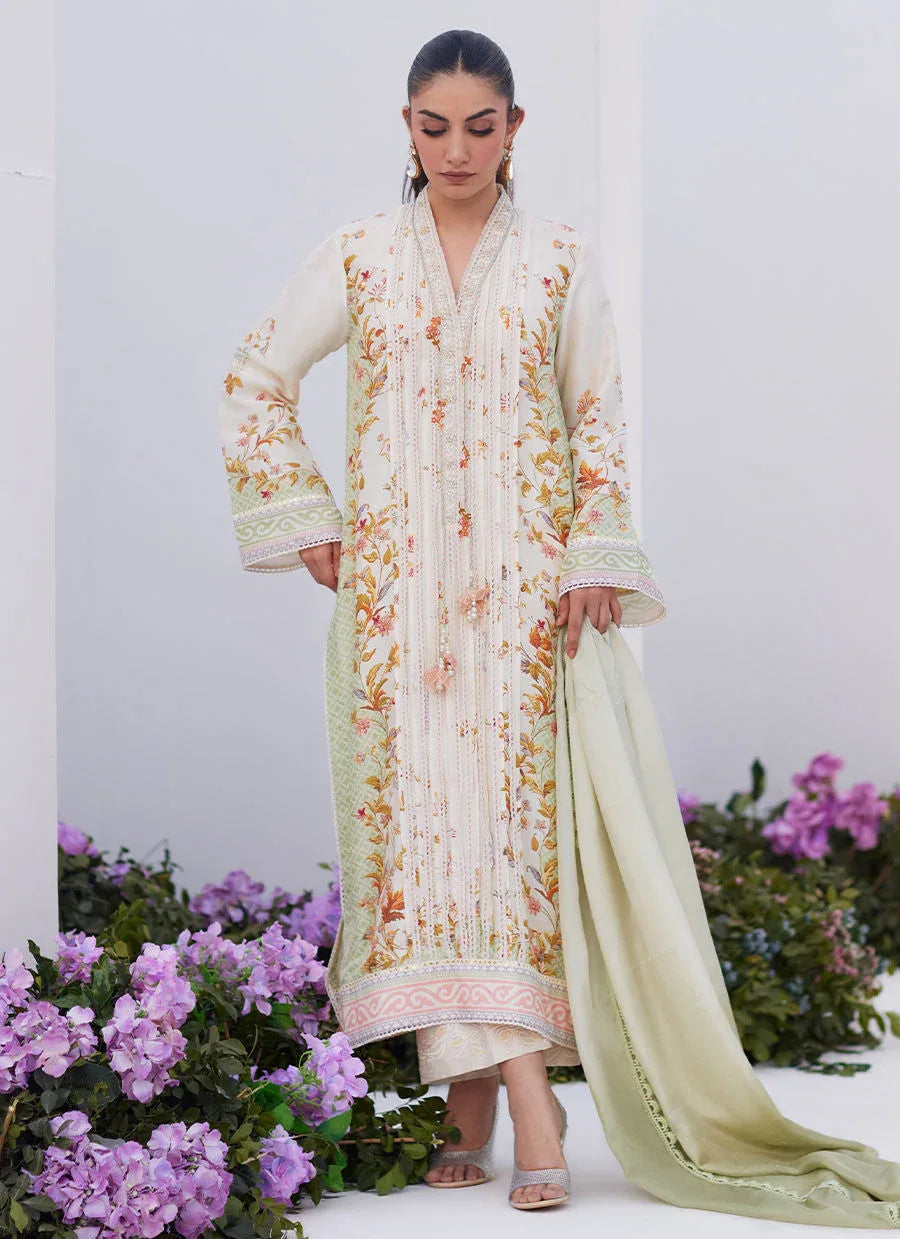 Farah Talib Aziz | Zaza Prints 24 | SAGE TRELLIS SHIRT AND DUPATTA - Rang-e-Khaas