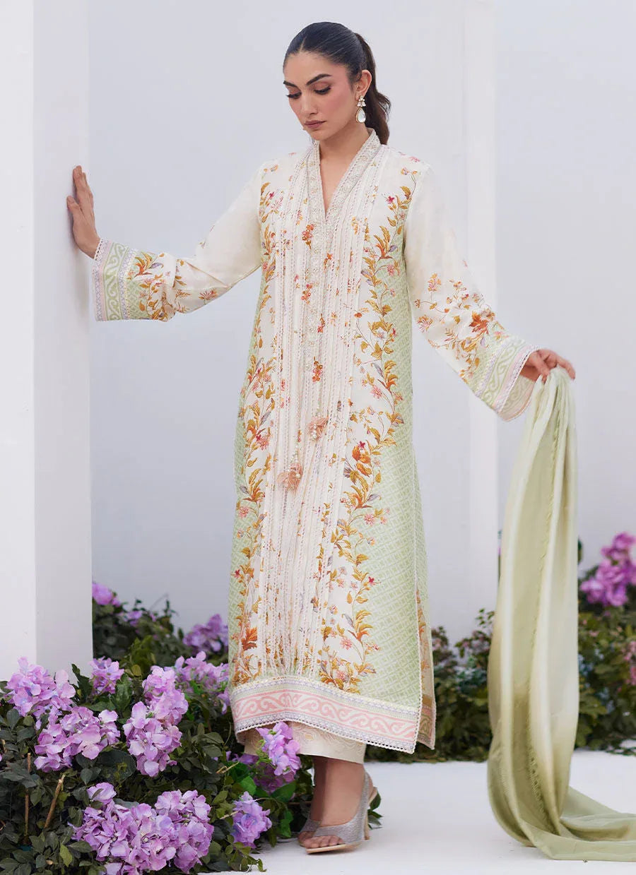 Farah Talib Aziz | Zaza Prints 24 | SAGE TRELLIS SHIRT AND DUPATTA - Rang-e-Khaas