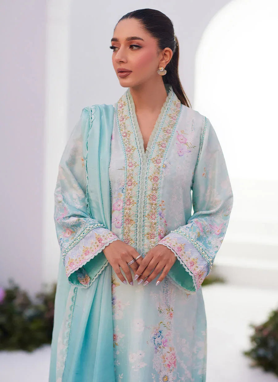 Farah Talib Aziz | Zaza Prints 24 | CYAN OMBRE SHIRT AND DUPATTA - Rang-e-Khaas