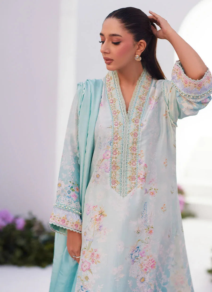 Farah Talib Aziz | Zaza Prints 24 | CYAN OMBRE SHIRT AND DUPATTA - Rang-e-Khaas