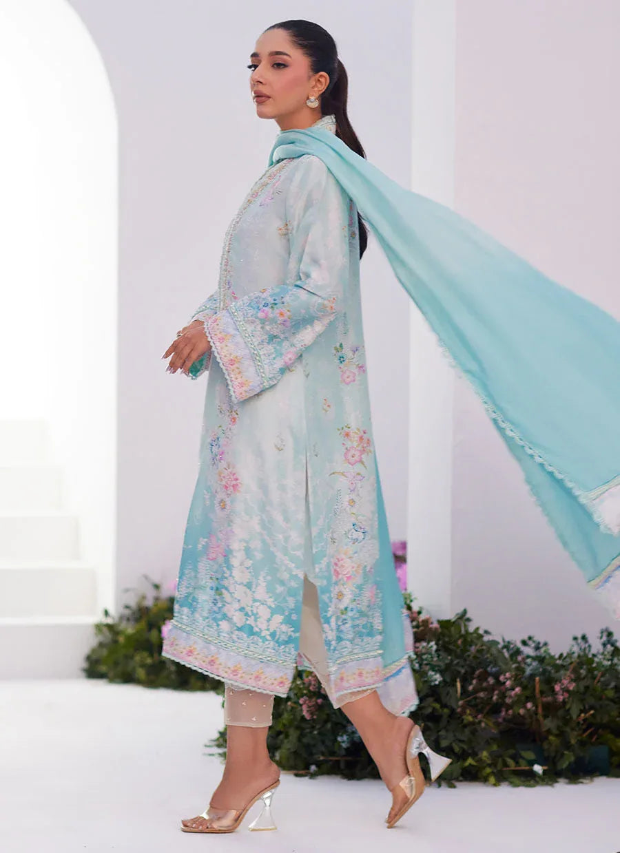 Farah Talib Aziz | Zaza Prints 24 | CYAN OMBRE SHIRT AND DUPATTA - Rang-e-Khaas